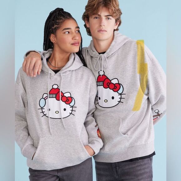 Hello Kitty Campfire Friends Sweater Oversized Cotton Gray Hoodie Large - Picture 3 of 8